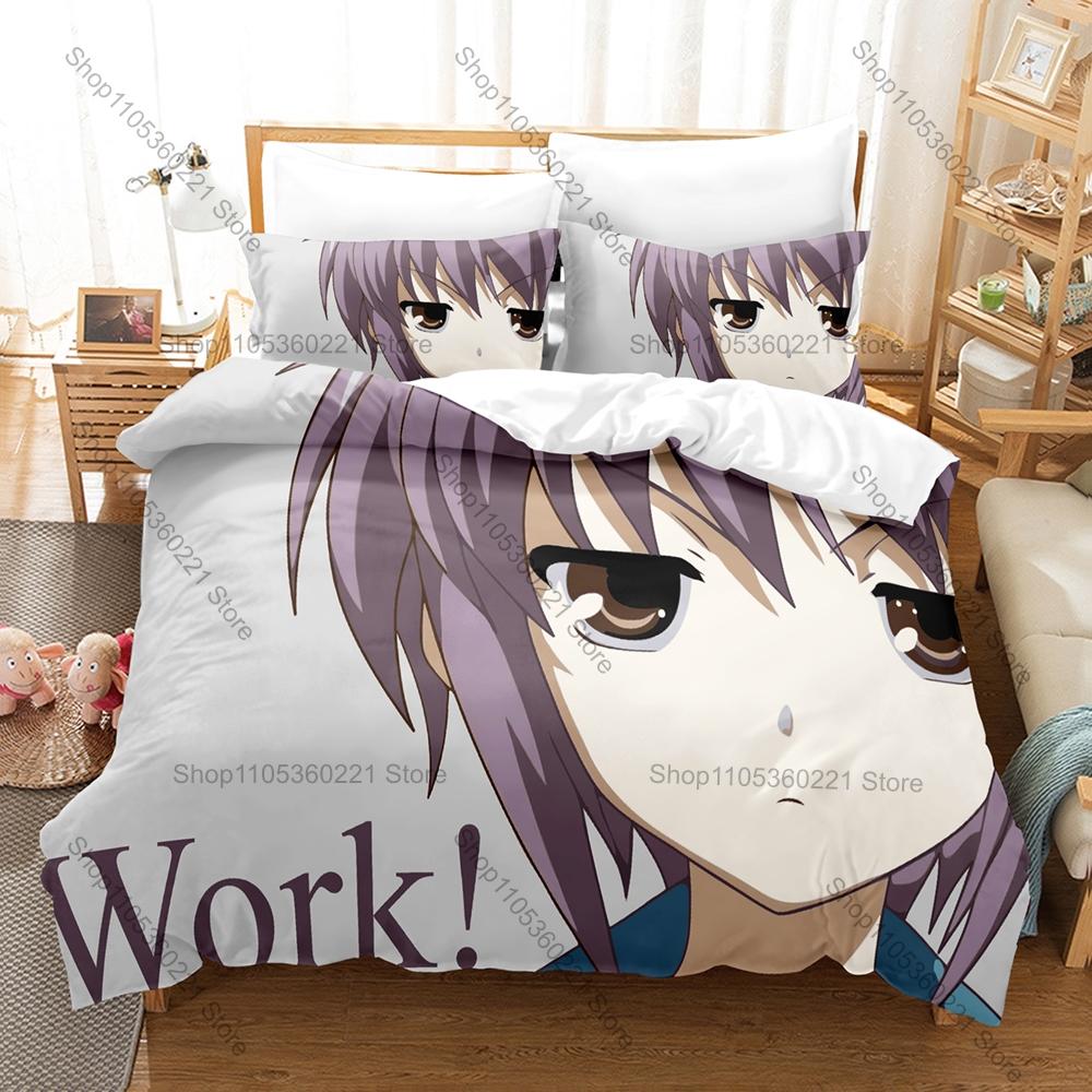 The Melancholy Of Haruhi Suzumiya Anime Print 3PCS Bedding Set Duvet Cover + 2 Pillowcases Soft Bed Linen For Otaku Fans Bedroom