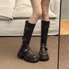Ботинки Женские 2025 Осень и Зима Новые Эластичные Узкие Ботинки На Толстой Подошве Высокие Ботинки Маленький Человек Но Рыцарские Ботинки