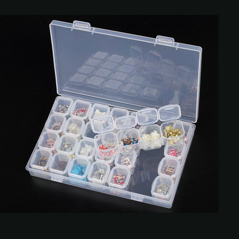 Fashion Plastic 28 Slots Nail Art Tools Jewelry Beads Storage Box Case Organizer