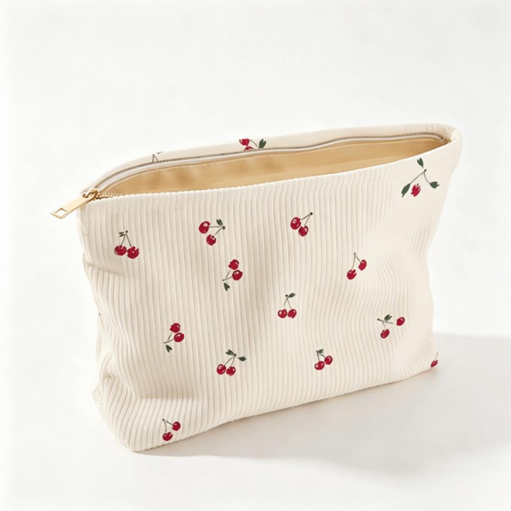 Cherry Cosmetic Storage Bag Pink Bow Corduroy Cosmetic Pouch Corduroy Makeup Bag For Women