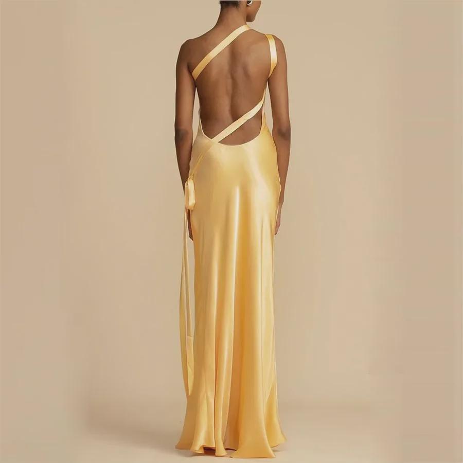 «Летнее женское длинное платье с открытой спиной в европейском и американском стиле – однотонная вечерняя юбка»