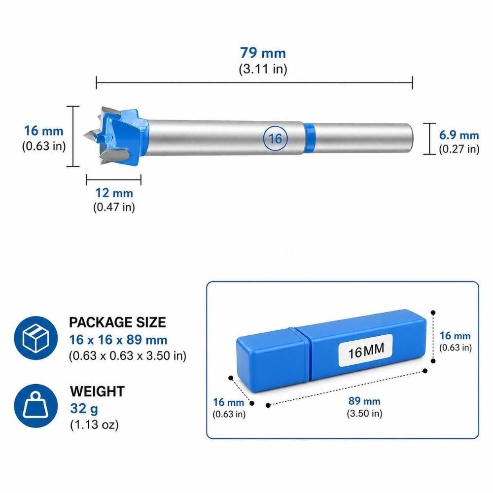 16mm (5/8 Inch) Diameter Wood Hole Saw Auger Opener Hinge Hole Drilling Bit Hinge Installation