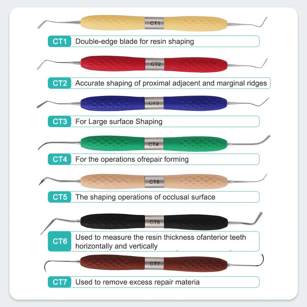 7 шт./набор Стоматологический набор для пломбирования смолой Пластиковый Дресер с силиконовой ручкой Набор для эстетической реставрации Инструмент шпатель для смолы