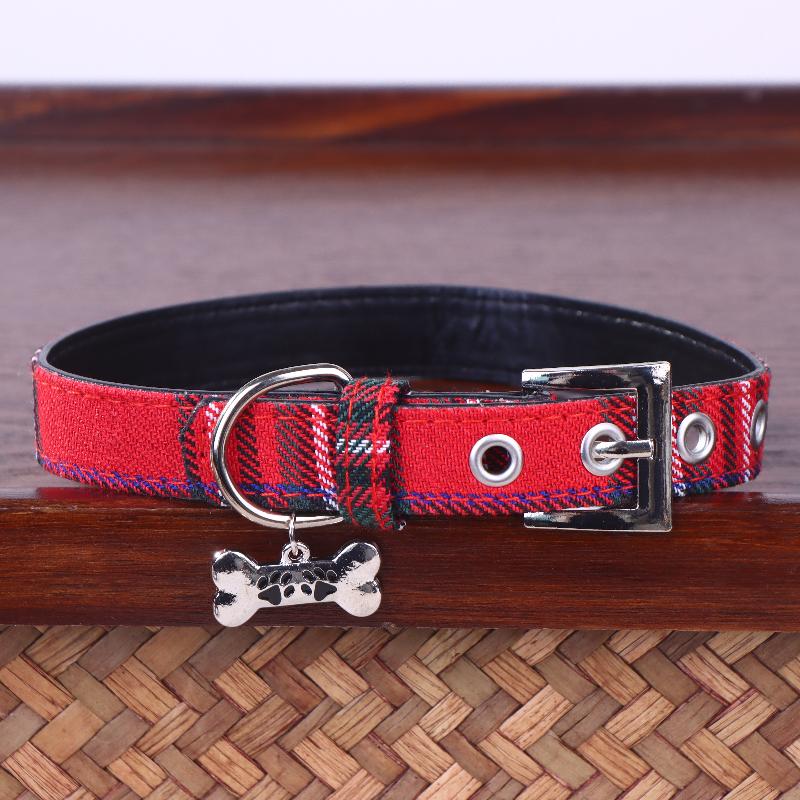 Y2K Goth Vintage Dog Bone Charm Necklace Punk Trendy Choker Simple Red Plaid Leather Buckle Necklaces Collar Chain Jewelry
