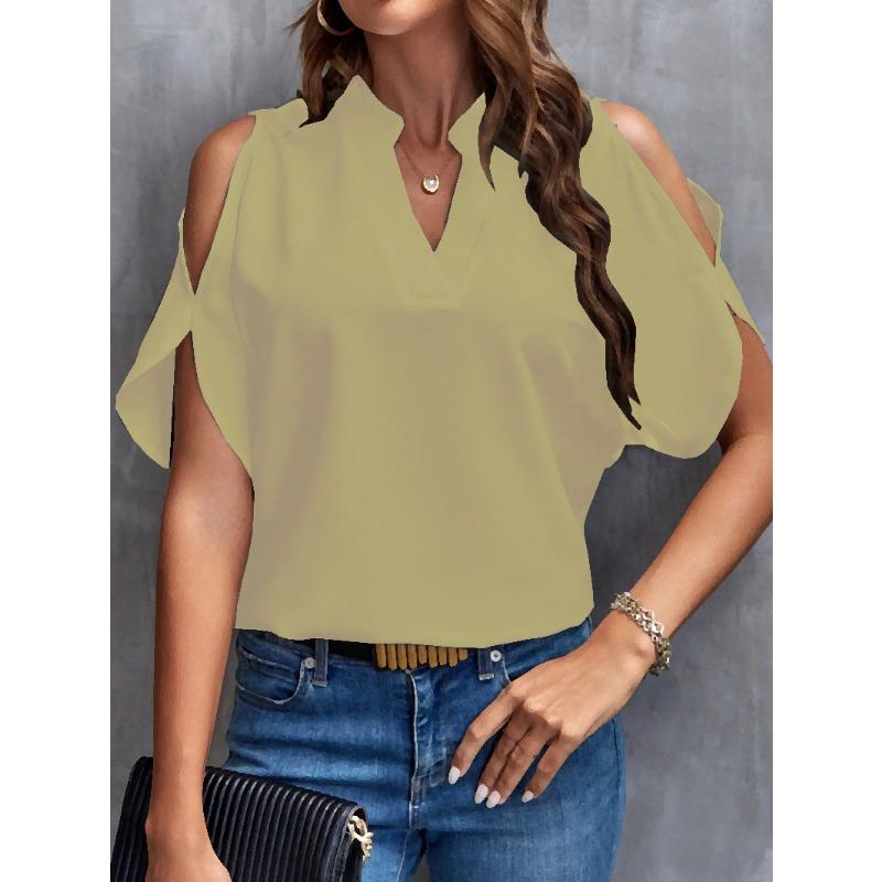 Shoulser топы с коротким рукавом рубашка блузка офисная женская весна лето мода повседневная однотонная футболка для женщин 2025 женская