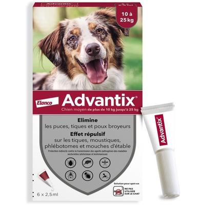 ADVANTIX Капли от блох и клещей для собак Среднего размера 10-25 кг 4 пипетки