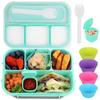 16-Piece Plastic Bento Lunch Box Set for Students with Microwave-Safe Compartments and Fruit Picks