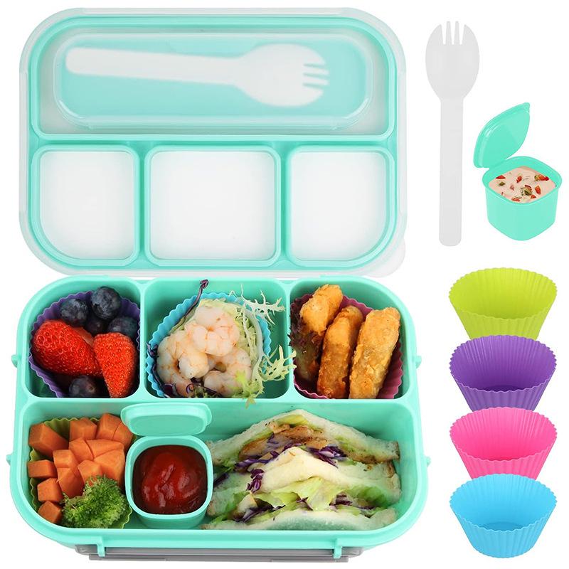 16-Piece Plastic Bento Lunch Box Set for Students with Microwave-Safe Compartments and Fruit Picks