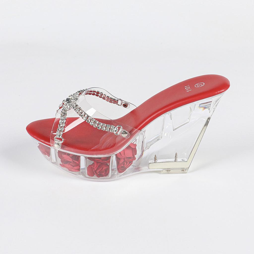 Женские туфли на высоком каблуке-танкетке с кристальной подошвой, 11 см - Клубные шлепанцы, Идеальны для подиума и танца на пилоне