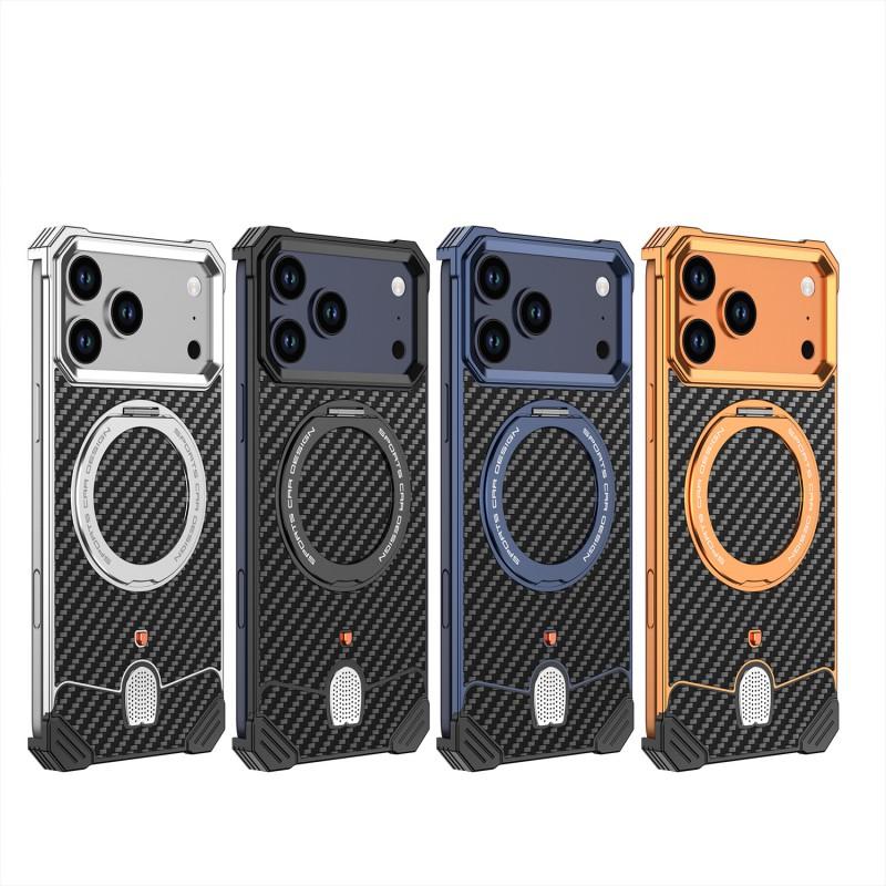Magnetic Metal Shockproof Rotating Stand Carbon Fiber Phone Case IPhone 17 Pro Max 18