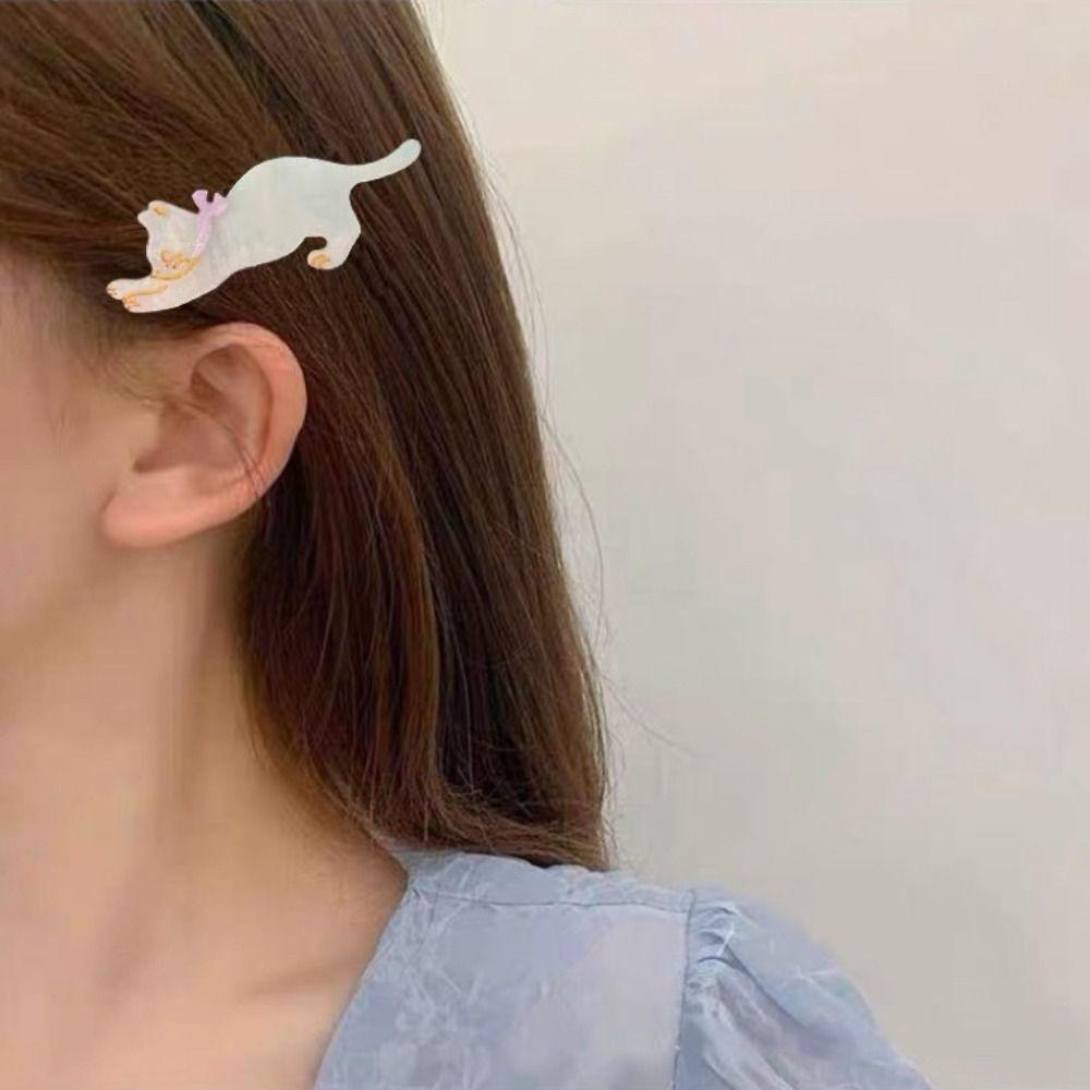 Colorful Acetic Acid Hair Clip Cartoon Cat Duckbill Clip Cute Cat Hair Clip  Daily