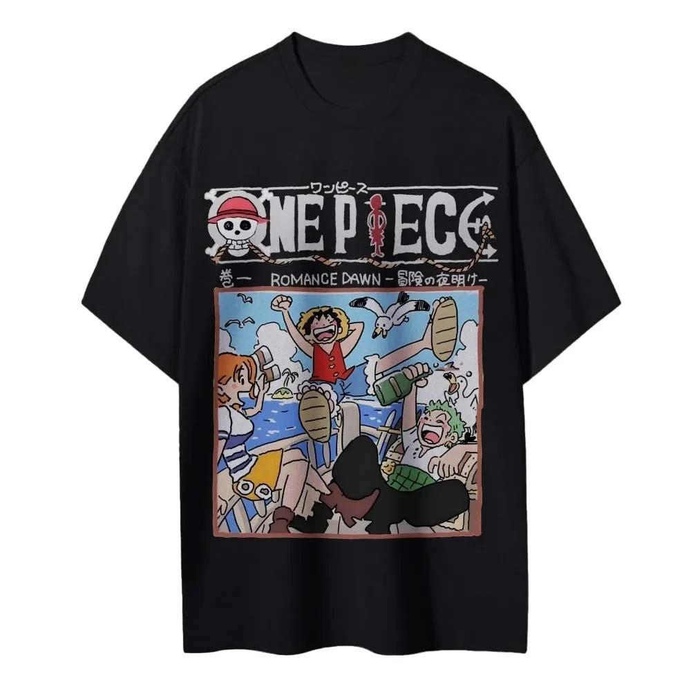 One Piece 2026 New Hot Straw Hat Pirates Unisex Pure Cotton Tshirt Summer New Print Casual Parentchild Short Sleeved Shirt