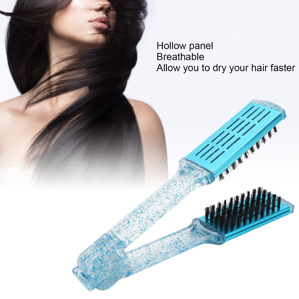 Multifunction Hair Straightener Clamp Brush Blue Hair Straightening Splint Comb Salon Use