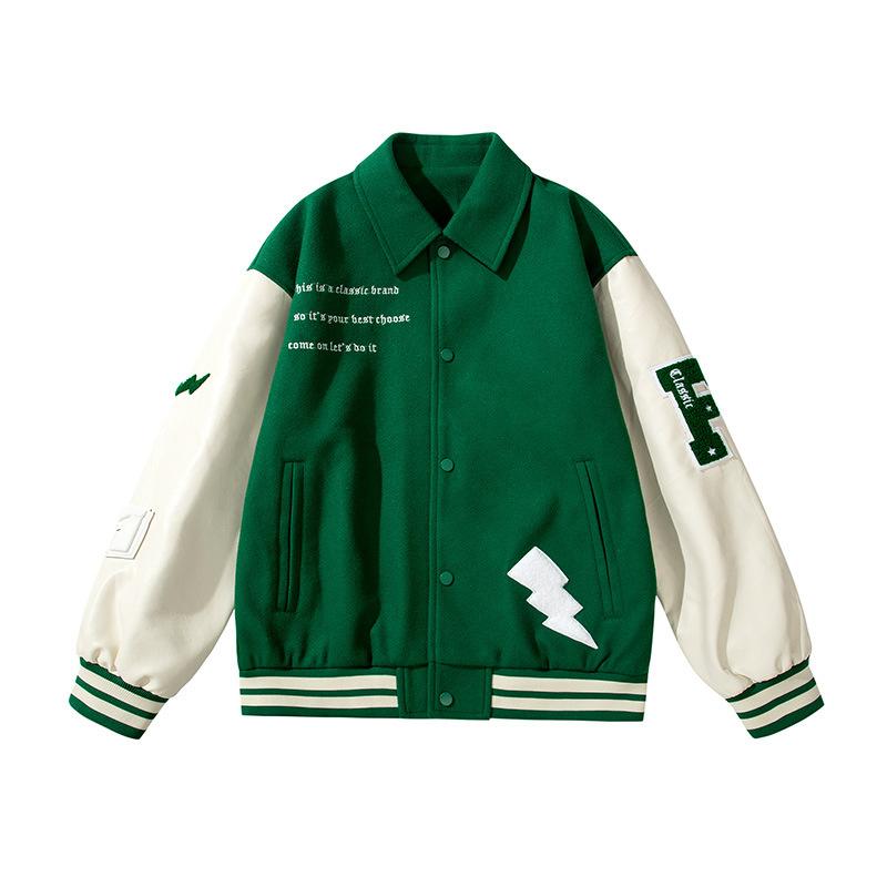 Мужская бейсбольная куртка с трехмерным рисунком, мужская модная шерстяная куртка с цветовым сочетанием, качественное флокирование