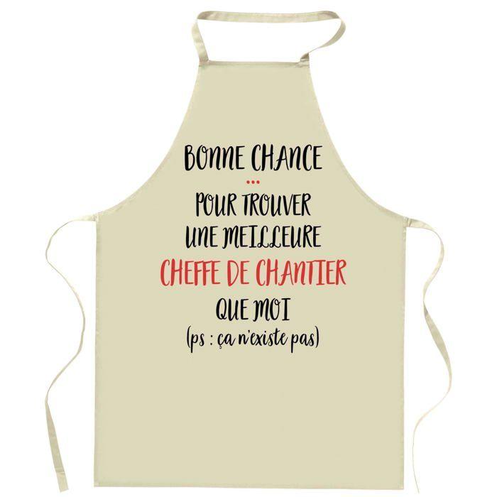 Tablier de cuisine - Cheffe de Chantier - Inscription humoristique - Coton épais - Imprimé en France