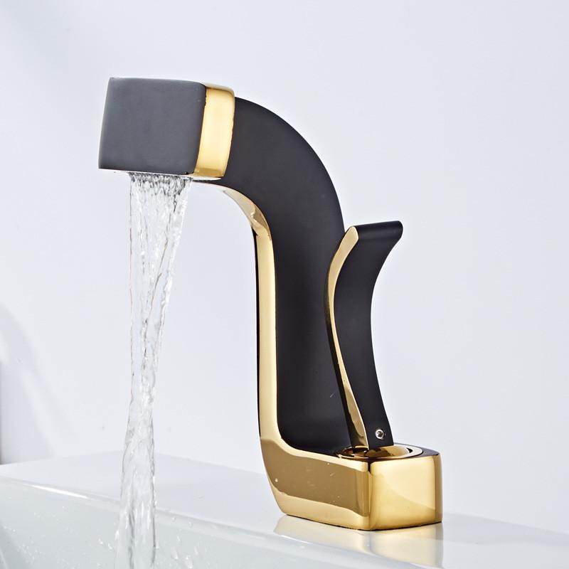 Brushed Gold Basin Faucets Modern Black Gold Bathroom Mixer Tap Brass Washbasin Faucet  Hot and Cold Elegant Crane For Bathroom