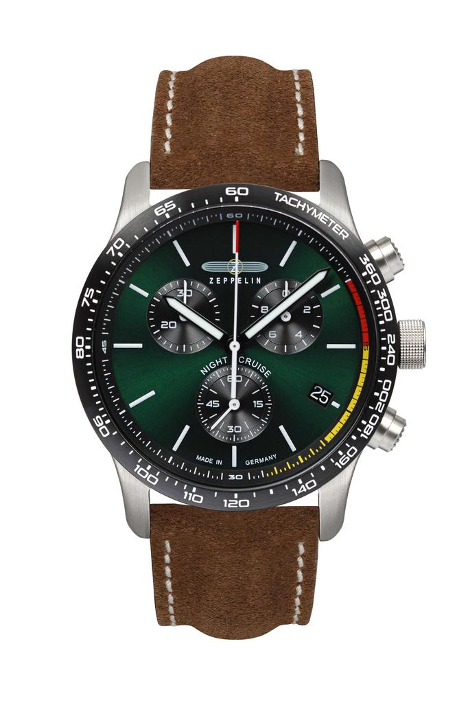 Zeppelin Night Cruise 100m Water Mineral Dark Green Stainless Steel ZEPPELIN Men's Watch, 7288-4, Quartz, Resistant, Glass, Dial, .