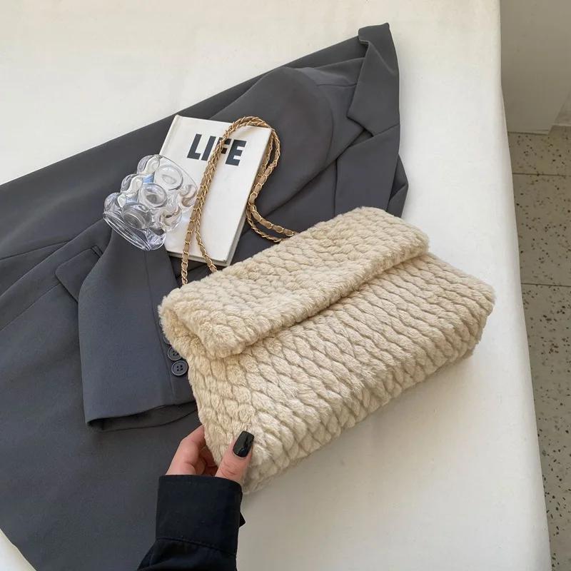 Сумка через плечо из меха ручной работы с вышитой ромбической цепочкой, большой вместимости, новая мода