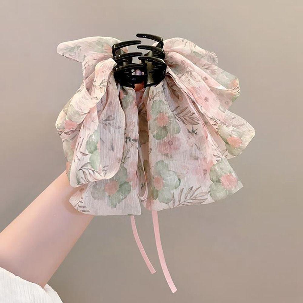 Шифоновая заколка для волос с цветком в корейском стиле, заколка-бантик, лента-бантик, держатель для хвоста