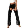 Womens Suede Cowgirl Chaps Fringe Split Open Crotch Adjustable Buckles Pants Vintage Costume