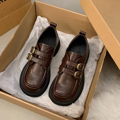 Готические туфли в стиле Лолиты с круглым носком, женские туфли Мэри Чжэнь с двойной пряжкой, британские толстые туфли-оксфорды в стиле ретро