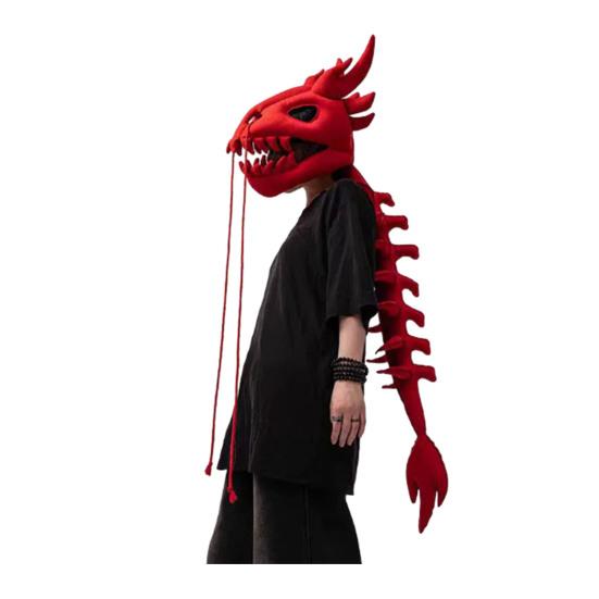 Китайский Лун Головной убор Скелет 3D Кость Дракона Головной костюм Реквизит Хэллоуин Косплей Вечеринка Сценическое выступление Плюшевый чехол на голову