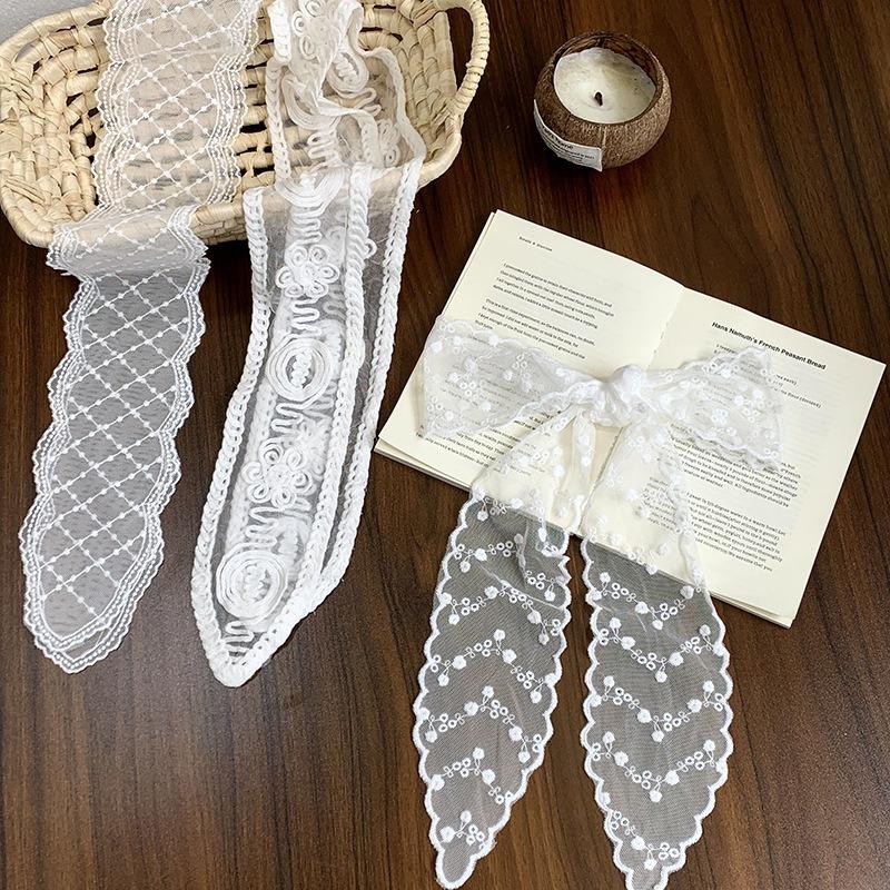 Silk Scarf, Long Strip, High-end Lace Waist Chain, Multi-purpose Silk Scarf, Hair Accessories, Mesh Embroidery, Streamer Belt, Headscarf, Headband.
