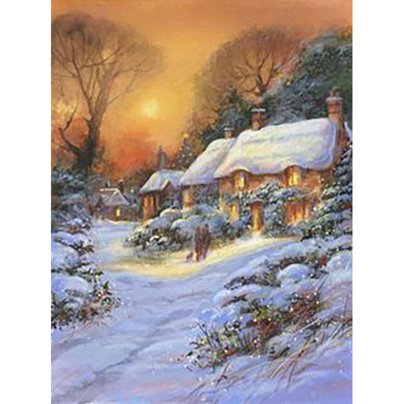 5D DIY Diamond Painting Winter Snow Landscape Full Round Drill Diamond Embroidery Cross Stitch Wall Art Picture of Rhinestone