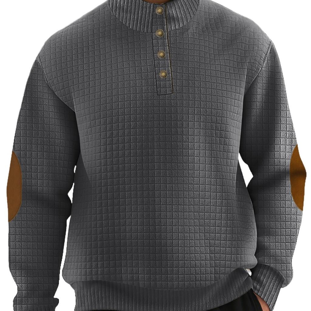 Новый мужской жаккардовый свитер с воротником-стойкой в мелкую клетку, вязаный пуловер, повседневный свитер-хенли