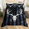 Deer Skull Rose Flowers and Feathers Duvet Cover Set Boho Dreamcatcher Bedding Sets with Floral Skull Head Comforter Cover Set