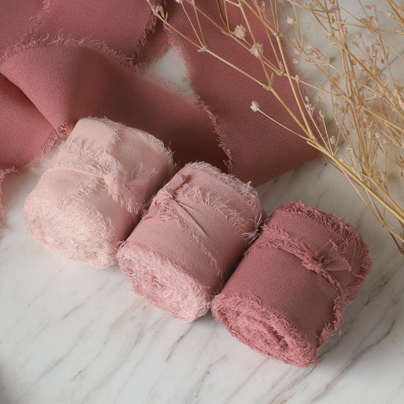 Elegant Ins Hand Torn Burlap Ribbon Chiffon Ribbon Dried Rose Color Wedding Flower Tie Hand Bouquet Ribbon Fluttering Ribbon Home Decoration