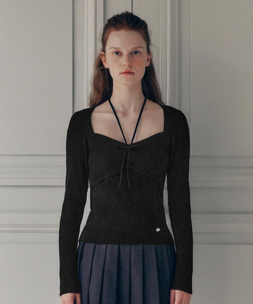 ROLAROLA Ribbon Halter Knit Black