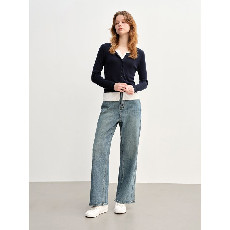 Large Size Women's Clothing, Fake Two-Piece, Contrasting Color Knitted Cardigan, 2026 Spring New Product, Commuter Style, Textured Inner Layer Top