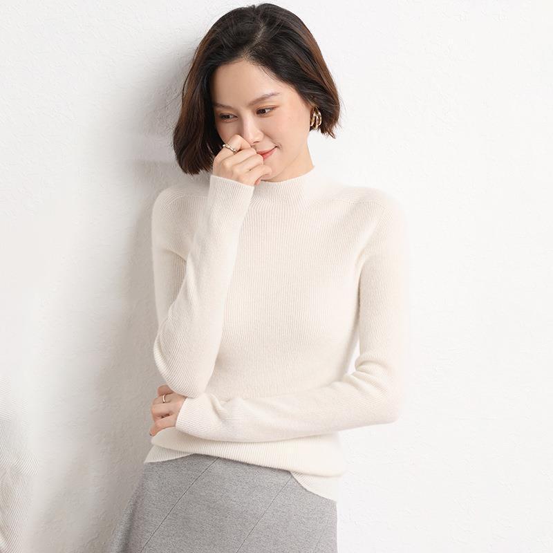Autumn and Winter Semi High Neck Pullover Sweaters for Women Slim Fit Solid Casual Knitted Base Sweater Ladies Fashion Simple Elegant Knitwears 25061