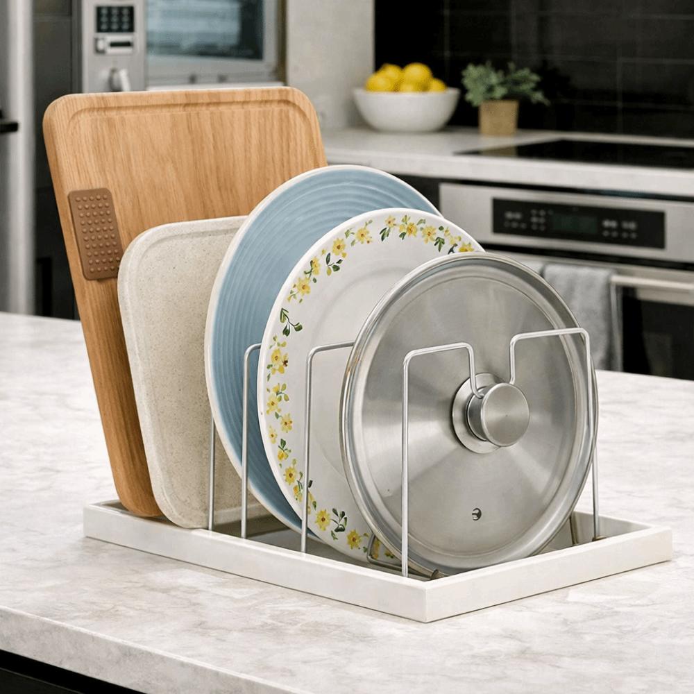 Stainless Steel Dish Drying Rack 6 Girds Pot Lid Storage Rack Bowl Draining Rack  Kitchen