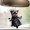 Acrylic Car Pendant Puppy Riding A Motorcycle Hanging Pendant with Lanyard Lightweight Rearview Mirror Ornament Animal Pendant Car Interior