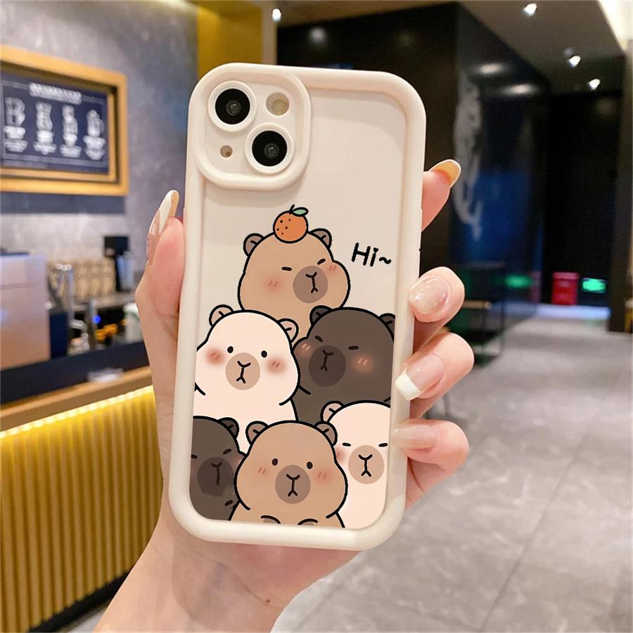 Мультяшный Милый Чехол для Телефона с Рисунком Капибары Для iPhone 17 16 15 14 13 12 11 Pro Max X XS XR 17 Air 16 E Мягкий Силиконовый Чехол из ТПУ