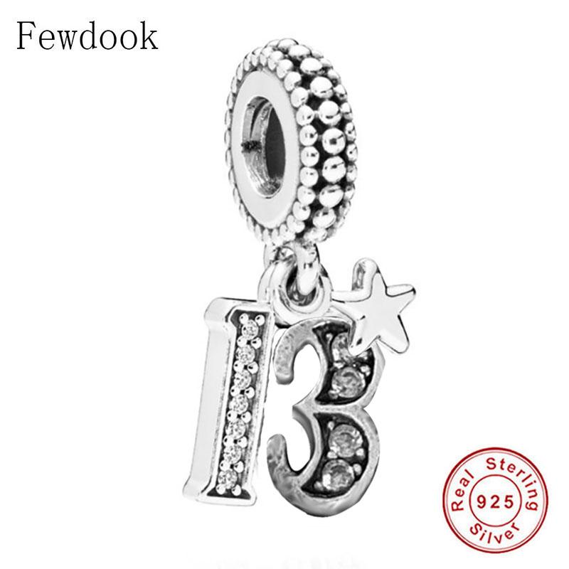 Подходит для браслета-цепочки Pandora Аутентичное серебро 925 пробы Алфавит и Цифры 18 21 50 60 Лет Любви Бусина для изготовления Берлок