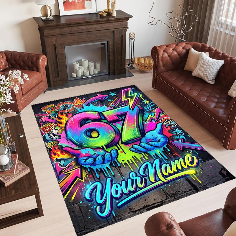 Decorative Artwork Theme Crystal Velvet Rug Personalized Custom Name Text Soft Floor Mat Home Decor