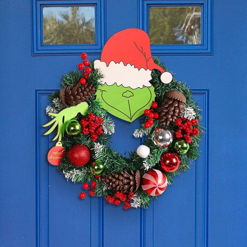Grinch Green Monster Pine Cone Christmas Wreath Wall & Door Hanging Decoration