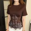 Lace Design See Through Top See Through Fabric O-neck Top Sexy Bandage Top  Party Evening