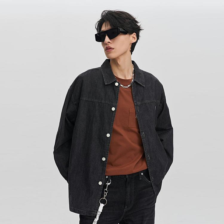 Lee Shirts Men's Black Gray Color Lapel Moderate Denim LMT006914100342A05264