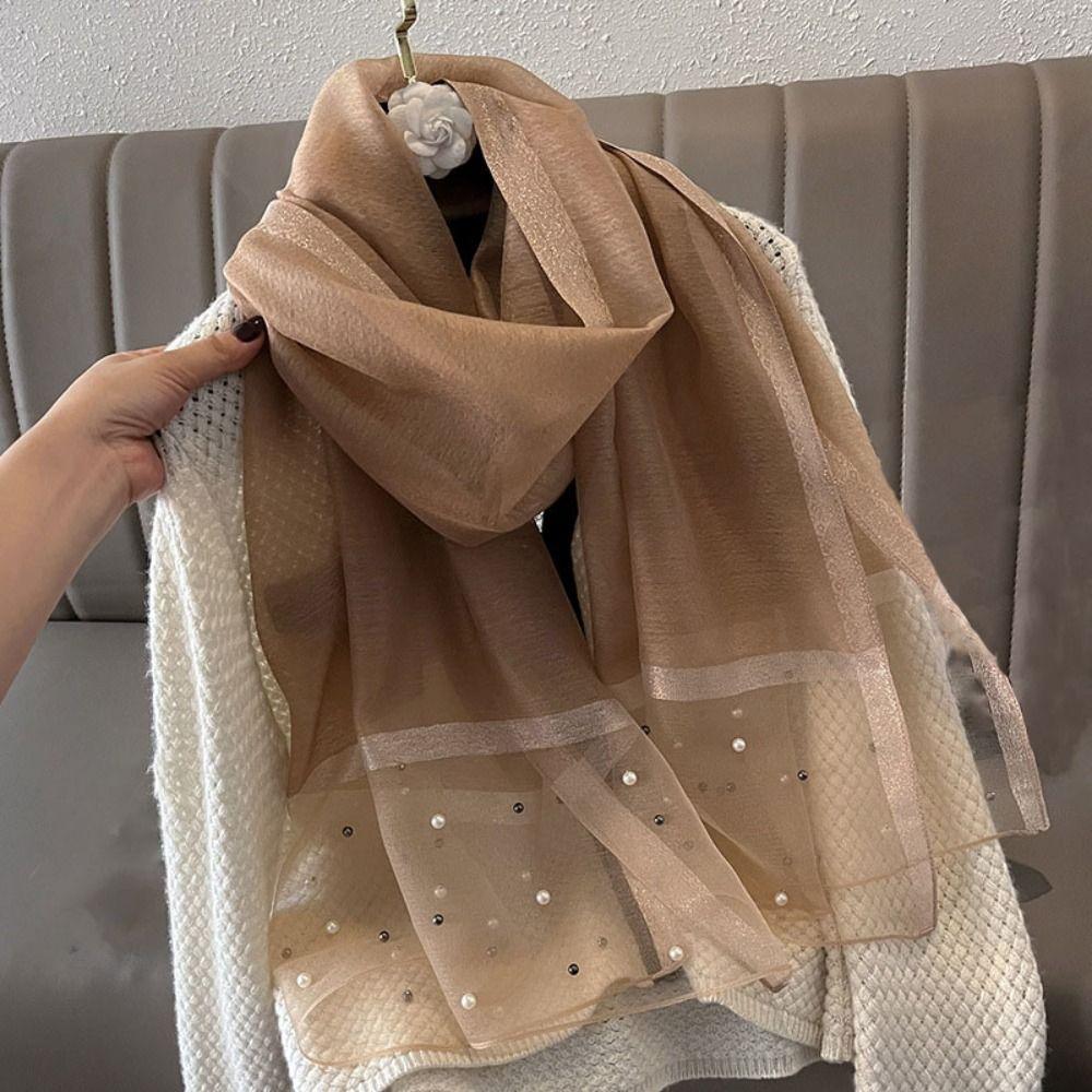 90x90cm Luxury Silk Scarf Pearl Beach Shawl Women Pearl Scarf