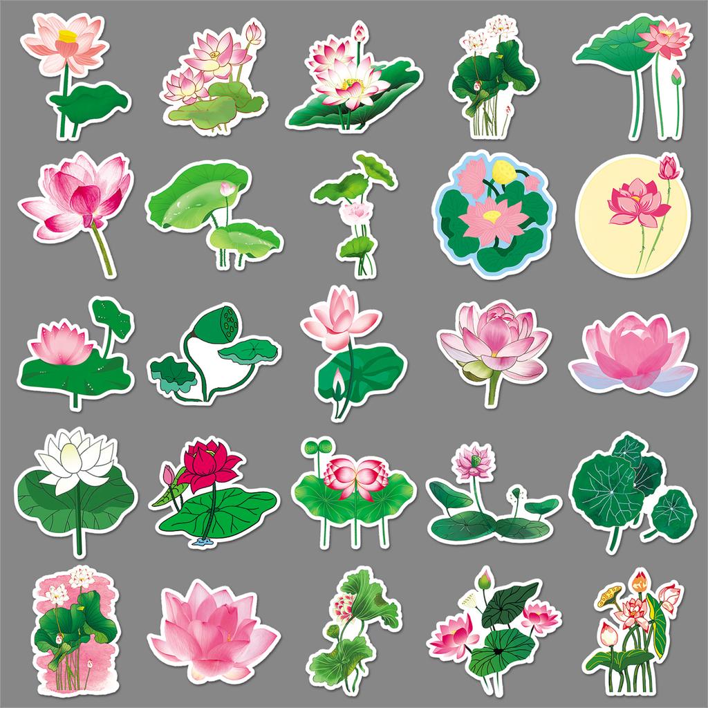 50 Листьев Лотоса Дудл Маленькие Свежие Растения Цветы Креативные DIY Наклейки на Мобильный Чемодан Водонепроницаемые