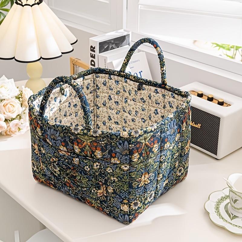 Floral Fabric Storage Bins with Handles, Multi-compartment Organizer for Clothes & Accessories, Bedroom Bathroom Use