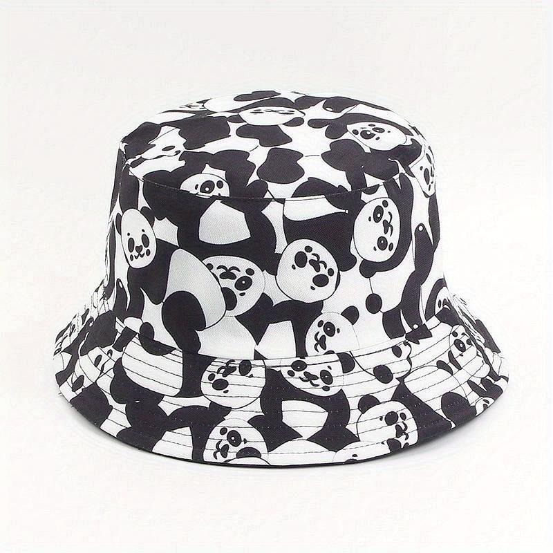 Women Reversible Black White Cow Panda Zebra Pattern Bucket Hats Fisherman Caps