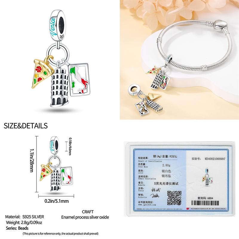 Copper Eiffel Tower Triumphal Arch Famous Architectural Charms Beads Fit Pan Original Bracelets Diy Fine Jewelry