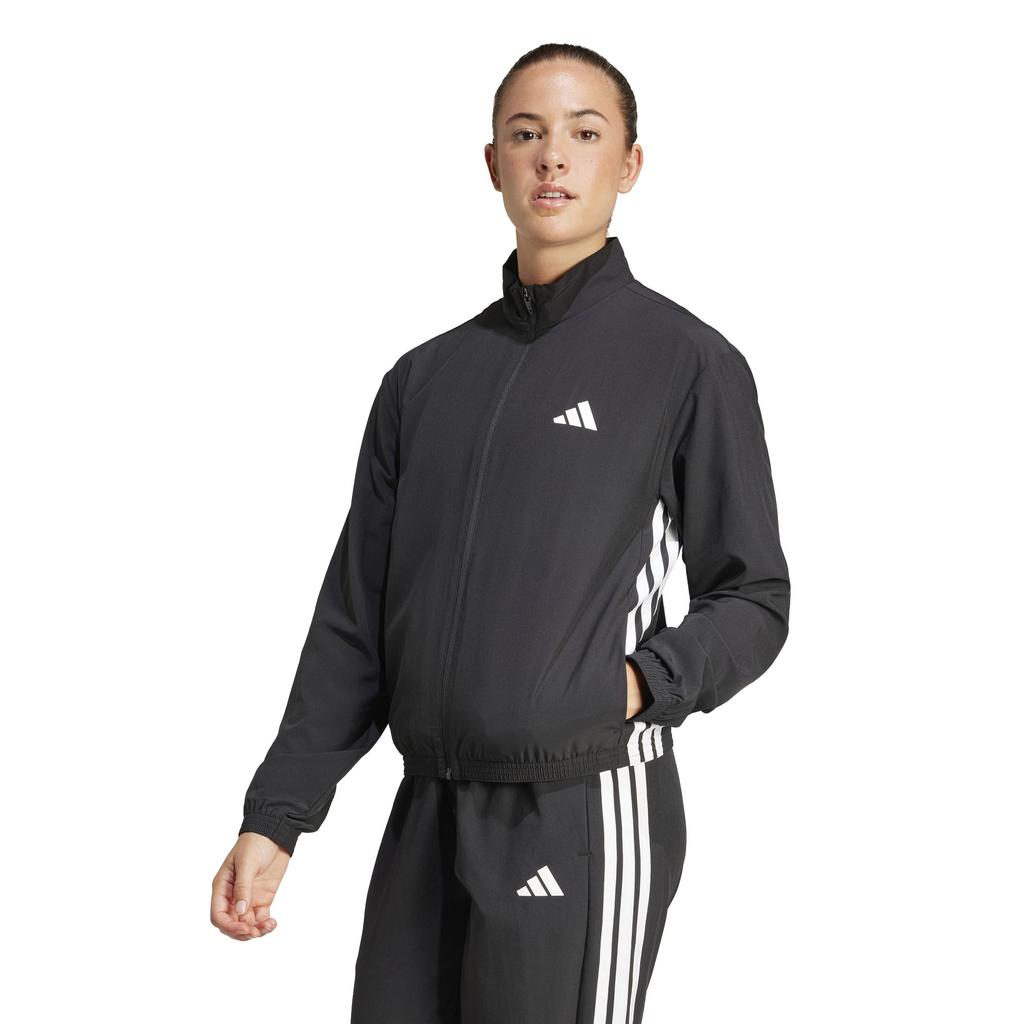 Женская тканая разминочная куртка Adidas Train Essentials с тремя полосками, черно-белая (KWC19) (JD6539)