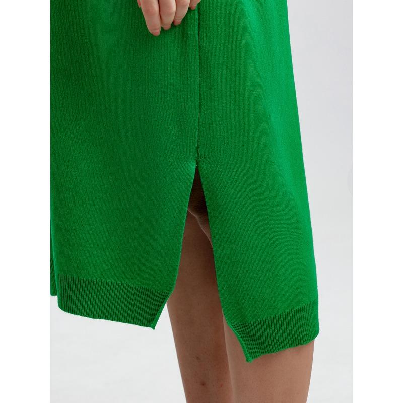 Autumn and Winter Women's Sweater Dress Polo Neck Bottom Knitting Long Dress Loose Plus Size Solid Colour Dresses