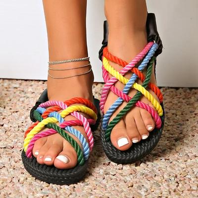 Модные повседневные женские туфли 2025 Бренд Туфли с открытым носком Женские сандалии Модные сандалии с узкими ремешками Женские Новые Большой размер Смешанные цвета Плоские сандалии